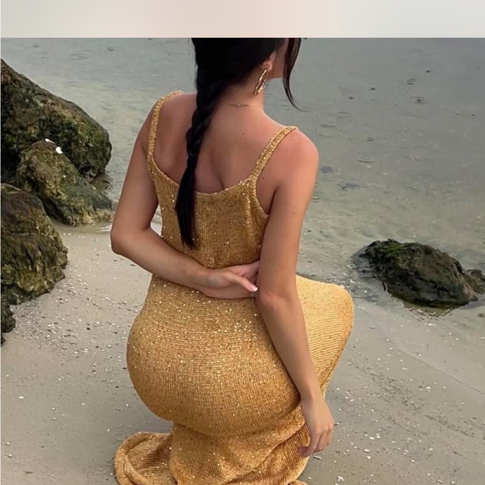 Rumored Gold Sequin Knit Dress